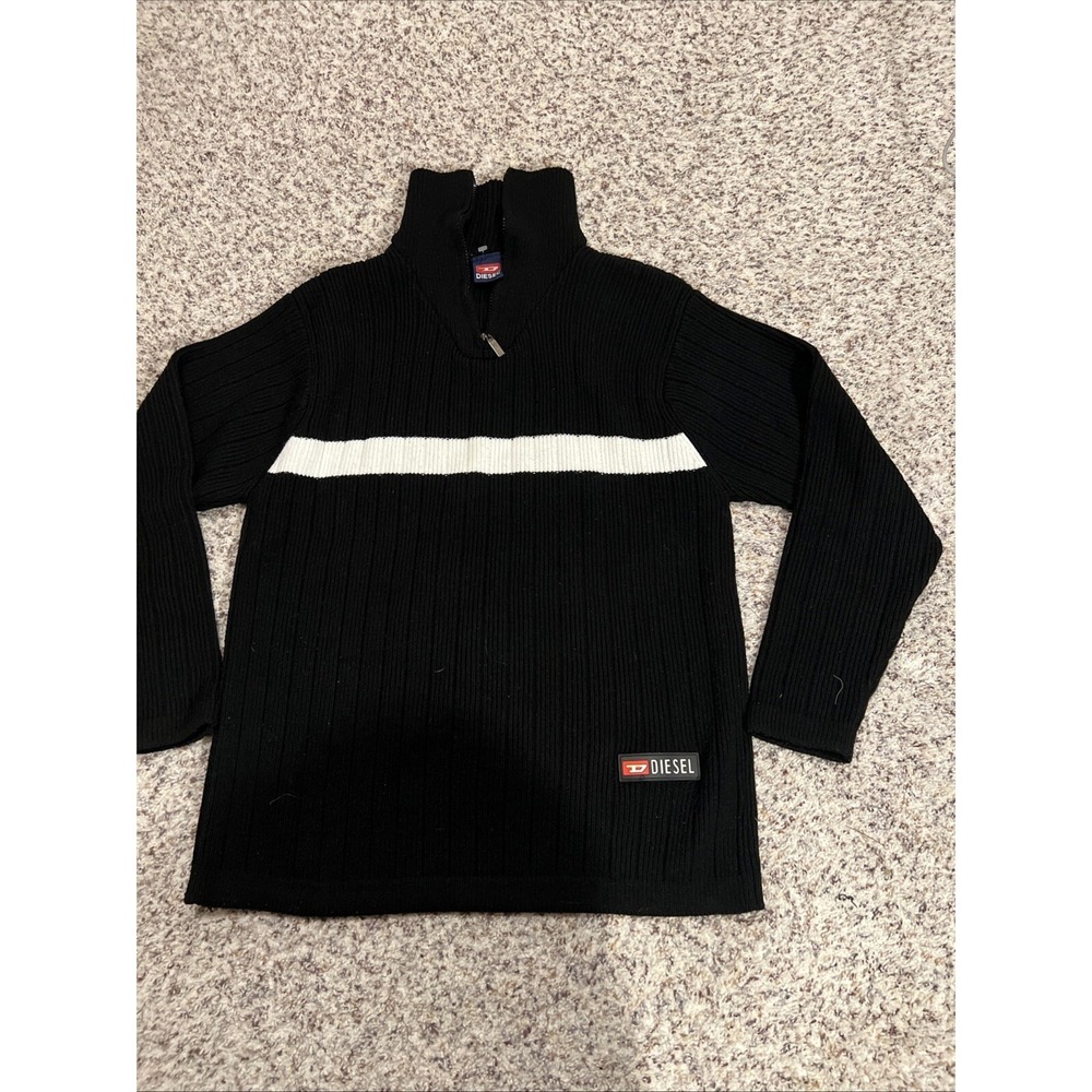 Vintage 90s Y2K  Diesel 1/4 Zip Knit Sweater Sz‎ M/L Logo Black